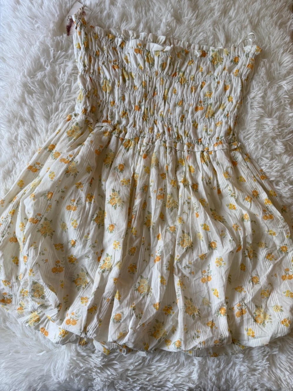 Jessica Simpson Yellow Floral Strapless Smocked Bubble Hem Mini Dress NWT Sz S - Picture 8 of 9